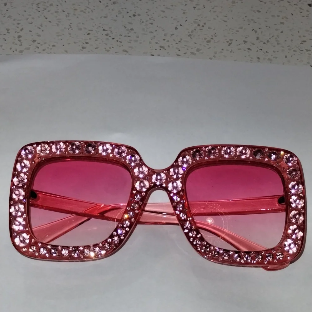 New Oversized Square Bedazzled Sunglasses - PINK (NWOT) - Picture 3 of 6